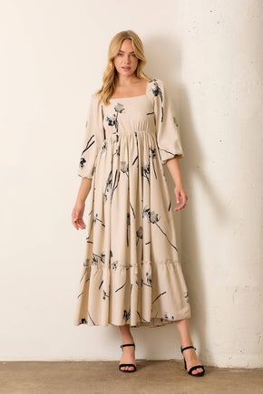 Plus Beige Floral Maxi Dress