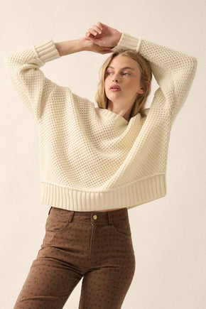 Cream Crochet-Knit Sweater