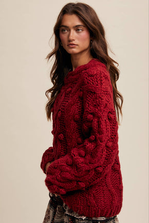 Red Chunky Cable Knit Sweater
