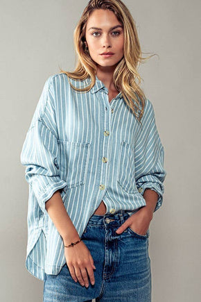 Casual Striped Button Down Collar Shirt