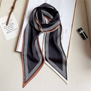 Black Thin Simple Geometric Long Silk Head Scarf