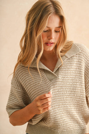 Taupe Collared Knitted Top