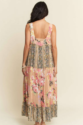 Plus Floral Boho Mixed Stripe Maxi Dress