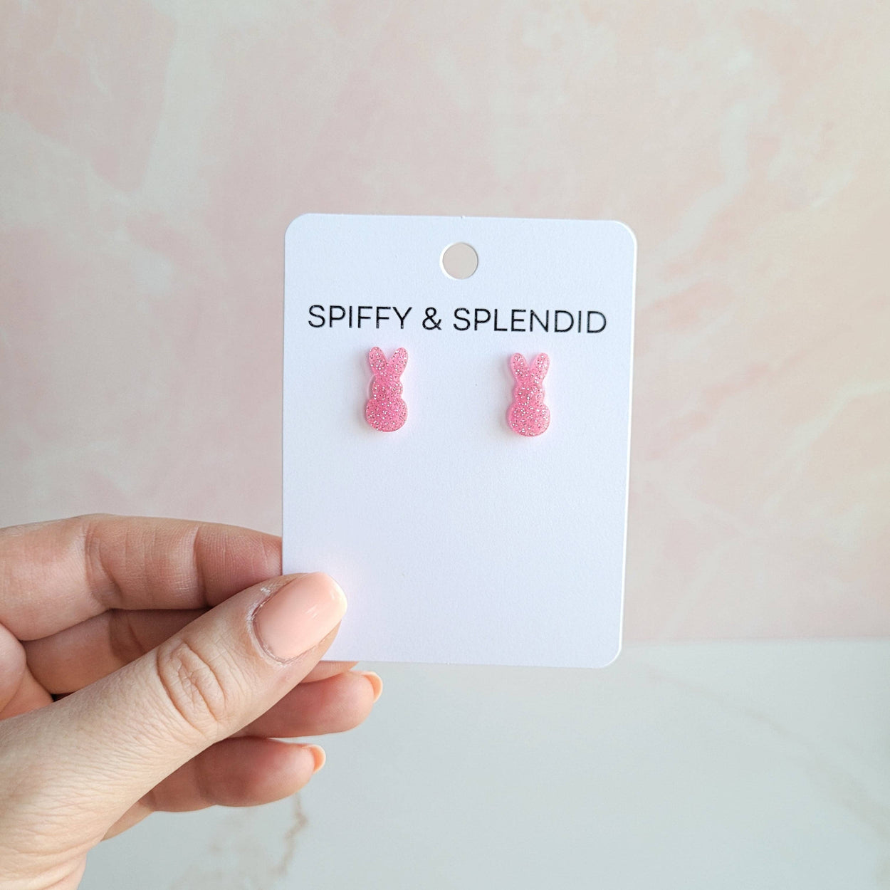 Pink Glitter Bunny Studs