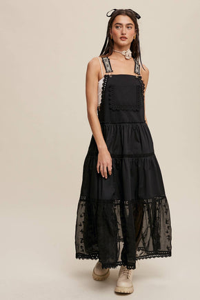 Black Lace and Tiered Overall Maxi