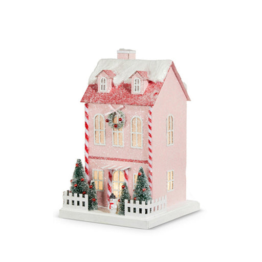 12" Lighted Pink Paper House