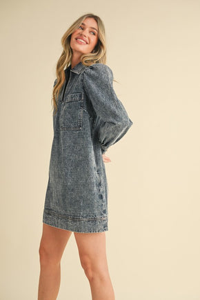 Washed Blue Denim Mini Dress