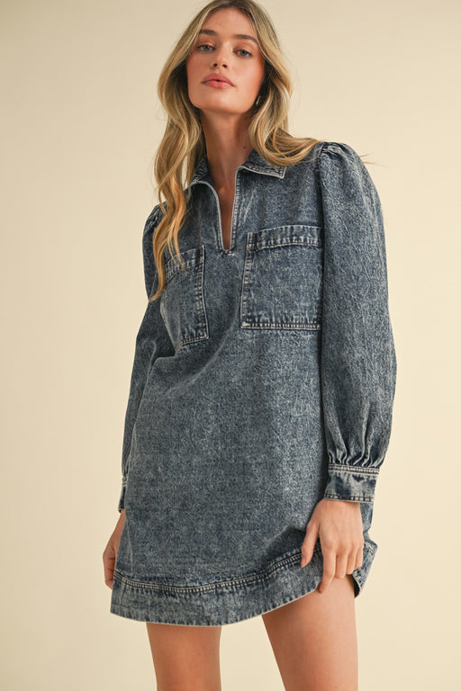 Washed Blue Denim Mini Dress