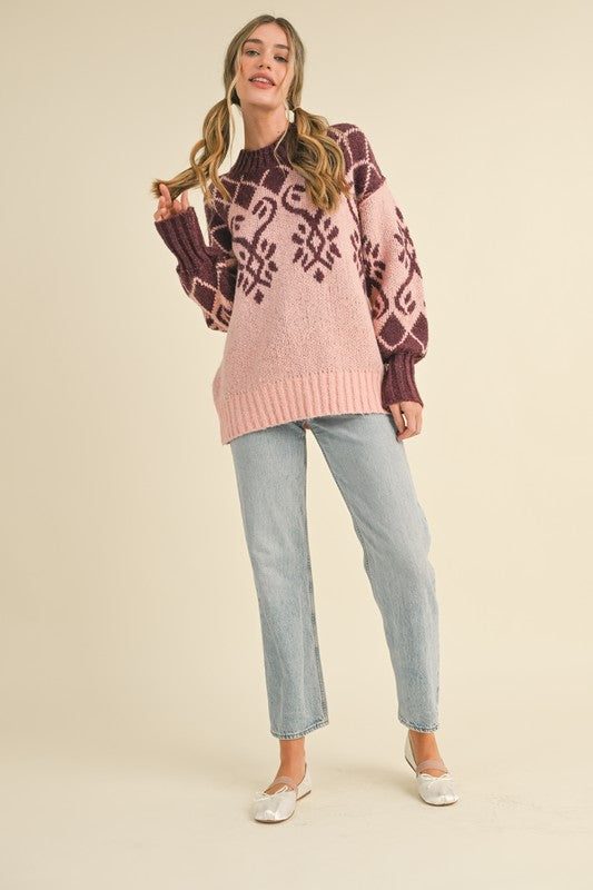 Rose Plum Jacquard Sweater