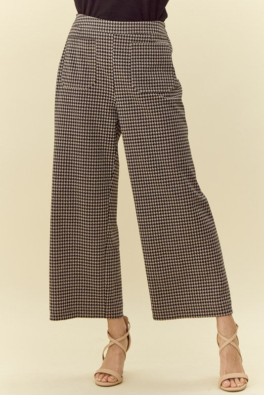 Plus Houndstooth Wide Leg Pants