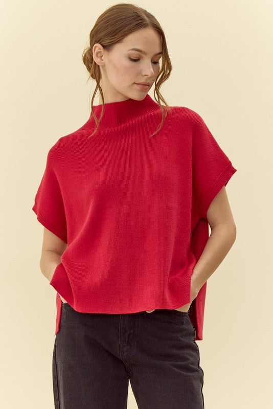 Plus Red Ribbed Knit Top