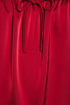 Red Puff Sleeve Satin Dress