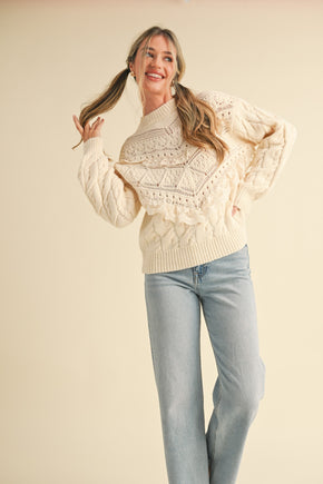 Cream Lace Trim Pointelle Sweater