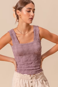 Mauve Floral Jacquard Seamless Tank Top