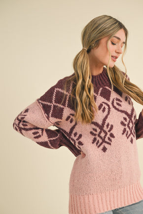 Rose Plum Jacquard Sweater