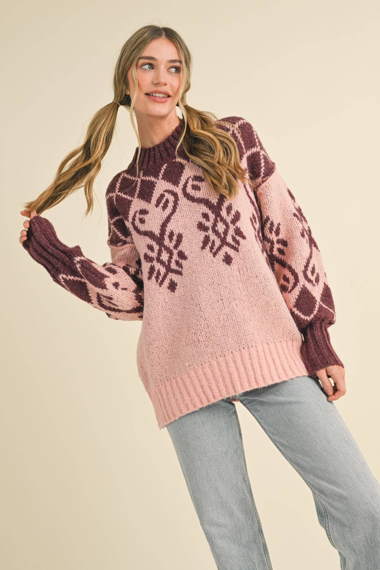 Rose Plum Jacquard Sweater