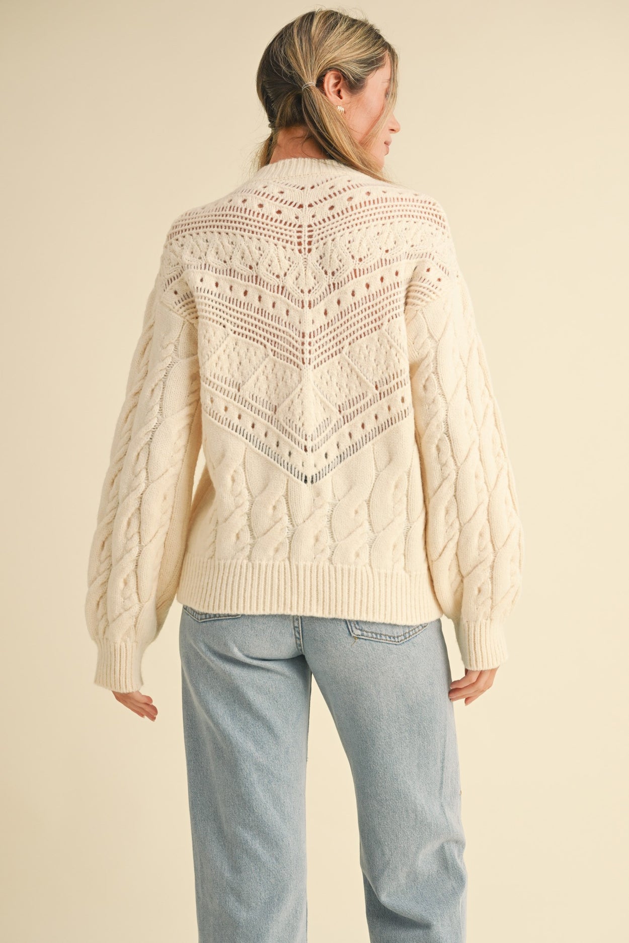 Cream Lace Trim Pointelle Sweater