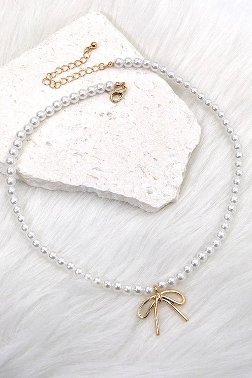 Pearl Chain & Bow Charm Necklace