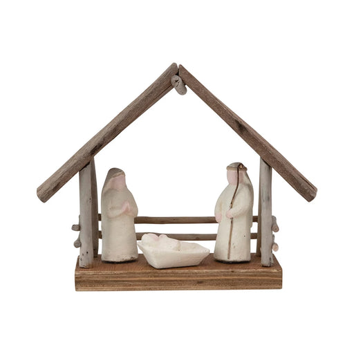 Handmade Driftwood & Paper Mache Nativity With Wood Base