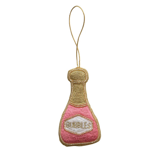 Fabric Champagne Bottle Ornament With Embroidery & Beads