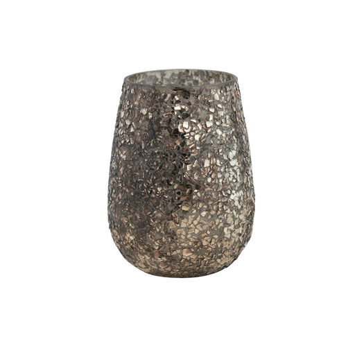 Oxidized Pewter Finish Glass Tealight Holder With Mica