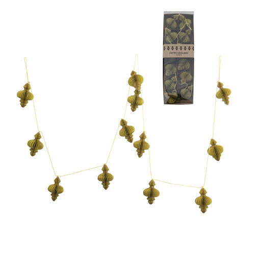 Chartreuse Handmade Recycled Paper Honeycomb Finial Garland With Gold Glitter
