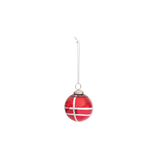 Red & Silver Round Mercury Glass Ball Ornament With Grid Pattern