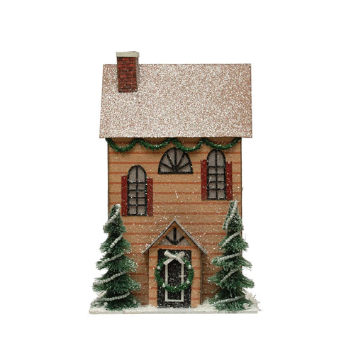 Tan Glittered Paper House With Trees