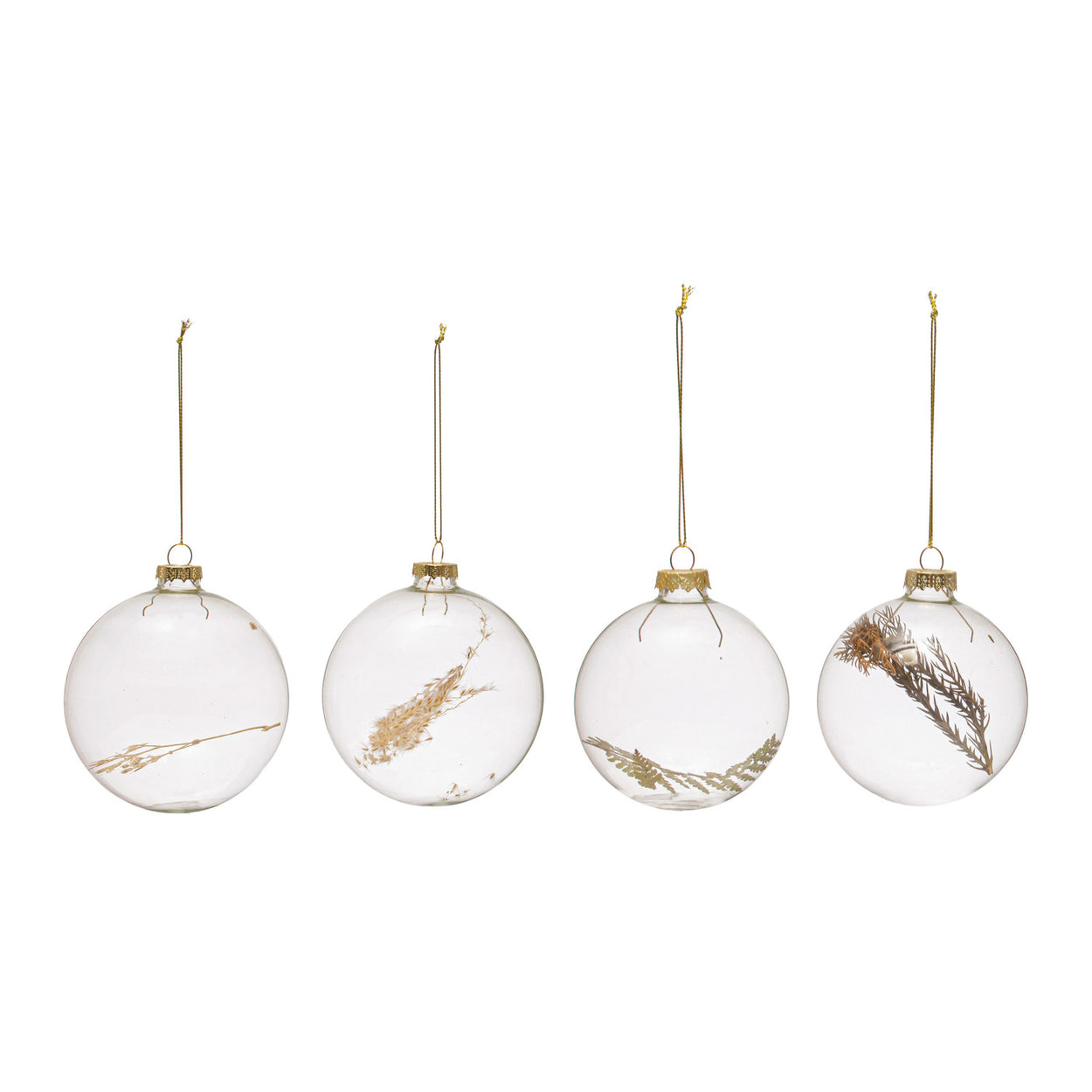Round Glass Ball Ornament With Dried Botanical