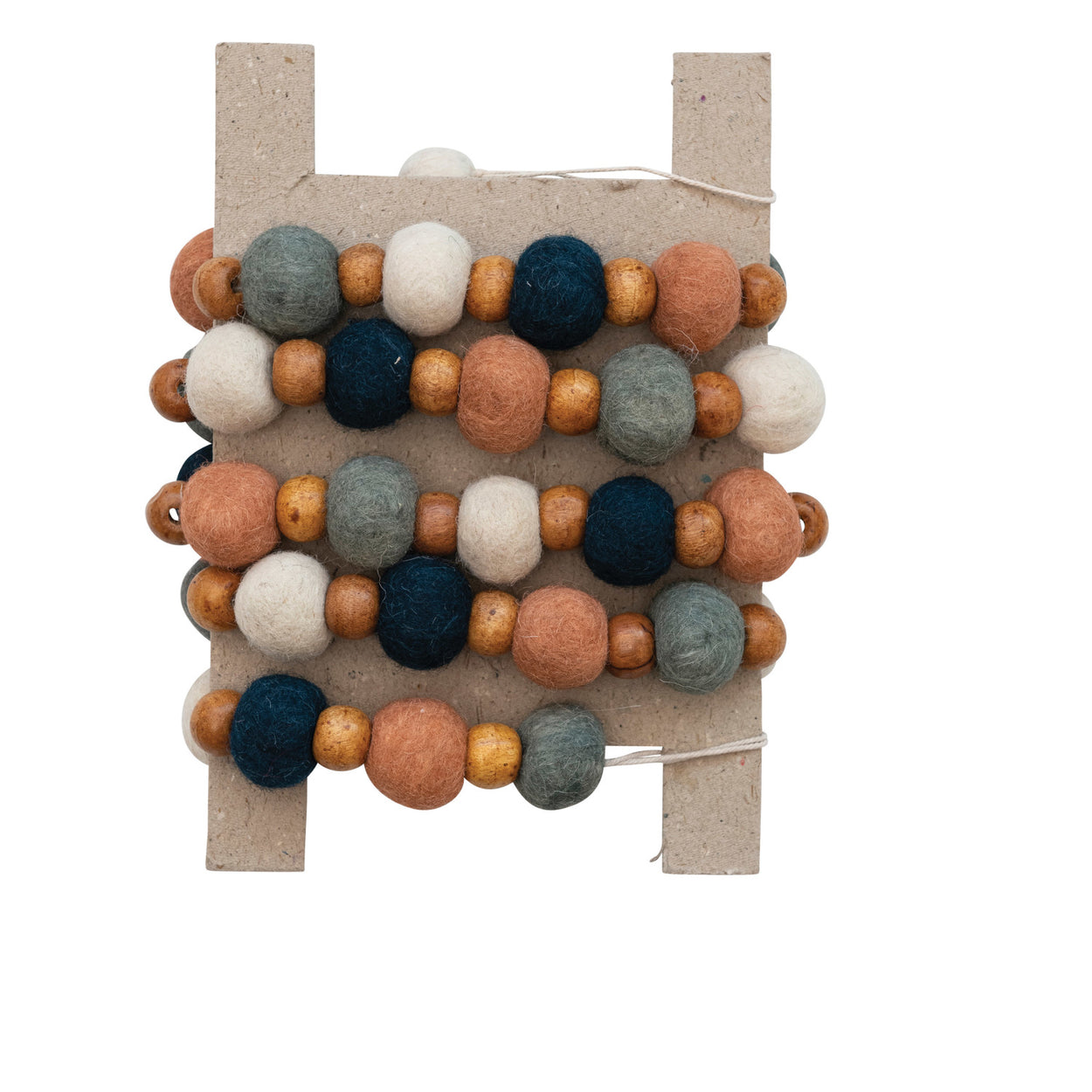 Multi Color Handmade Wool Felt Ball Garland With Wood Beads