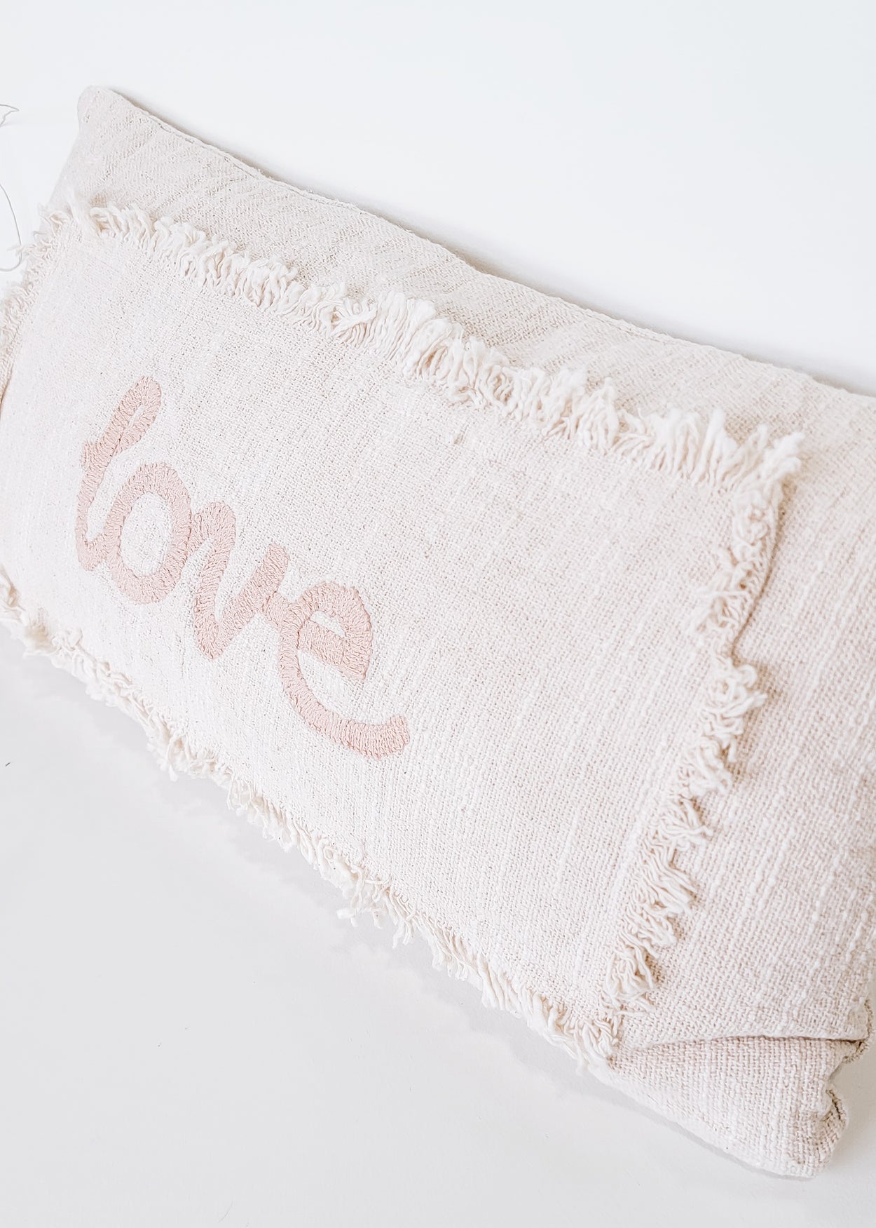 Cotton Embroidered Lumbar "LOVE" Pillow