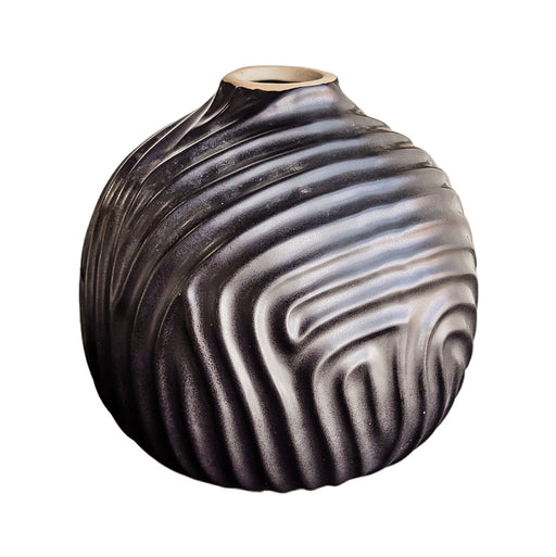 Black Round Ridged Vase