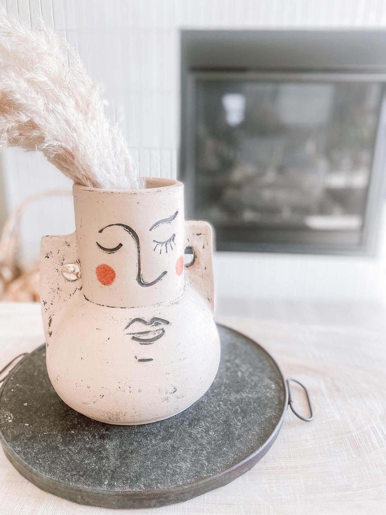 Painted Clay Face Vase