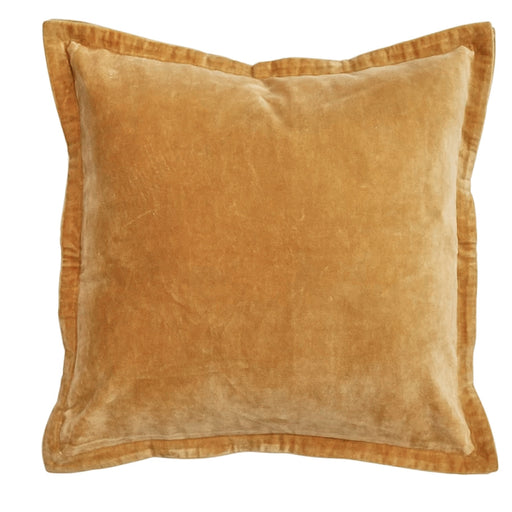 Mustard Cotton Velvet Pillow With Patterned Flanged Edge