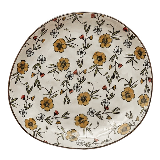 Hand-Painted Stoneware Plate With Floral Pattern
