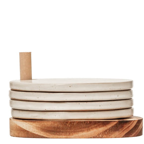 Stoneware Coasters With Wood Holder