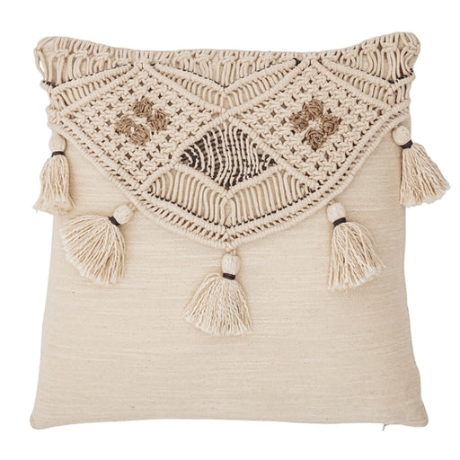 Hand Woven Cotton & Jute Macrame Pillow With Tassels